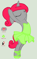 Size: 725x1156 | Tagged: safe, artist:mermaidcalledmeriel, oc, oc:petal dance, pony, unicorn, arms in the air, ballerina, ballet, ballet slippers, bipedal, clothes, cutie mark, dancing, en pointe, pose, reference sheet, tutu