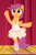 Size: 616x938 | Tagged: safe, artist:lindagemdream, scootaloo, pegasus, pony, a royal problem, g4, my little pony: friendship is magic, adult, arabesque, ballerina, ballet, ballet slippers, blushing, clothes, dancing, facing you, one arm out, one arm up, scootarina, scootatutu, smiling, stage, standing on one leg, tutu