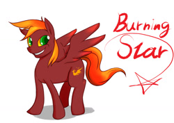 Size: 1280x904 | Tagged: safe, artist:ero-bee, oc, oc only, oc:burning star, pegasus, pony, grin, pegasus oc, simple background, smiling, solo, white background, wings