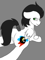 Size: 1064x1414 | Tagged: artist needed, safe, oc, oc:skysprinter, butt, ears back, looking at you, lying down, male, plot, smiling, smirk, solo, stallion