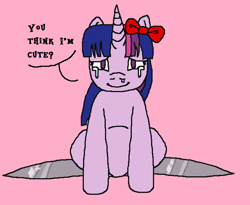 Size: 662x543 | Tagged: safe, artist:theedgyduck, twilight sparkle, pony, unicorn, g4, 1000 hours in ms paint, bow, bronybait, crying, dialogue, female, looking at you, mare, scissor blade, scissor twilight, sitting, solo, talking, talking to viewer, tears of joy, unicorn twilight