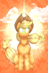 Size: 1536x2308 | Tagged: safe, artist:nivimonster, applejack, earth pony, pony, g4, female, glowing eyes, hat, mare, solo, stars