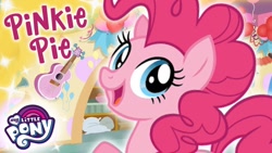 Size: 1280x720 | Tagged: safe, pinkie pie, g4, guitar, musical instrument, my little pony logo, youtube thumbnail