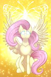Size: 1536x2308 | Tagged: safe, artist:nivimonster, fluttershy, pegasus, pony, g4, female, glowing eyes, mare, spread wings, wings