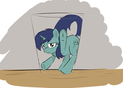 Size: 1067x765 | Tagged: safe, artist:ponerino, oc, oc only, pony, unicorn, colored, cup, digital art, glass, if i fits i sits, stuck, trapped