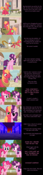Size: 2000x8061 | Tagged: safe, artist:mlp-silver-quill, big macintosh, double diamond, pinkie pie, sugar belle, earth pony, pony, unicorn, comic:pinkie pie says goodnight, g4, cliffhanger, clothes, female, fence, flashback, hammer, male, our town, plow, scarf, screwdriver, sweet apple acres