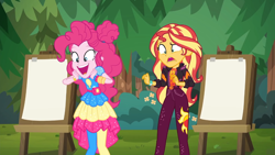 Size: 1334x750 | Tagged: safe, screencap, pinkie pie, sunset shimmer, equestria girls, equestria girls specials, g4, my little pony equestria girls: better together, my little pony equestria girls: sunset's backstage pass, scared
