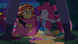 Size: 1334x750 | Tagged: safe, screencap, pinkie pie, sunset shimmer, equestria girls, equestria girls series, g4, sunset's backstage pass!, spoiler:eqg series (season 2), angry