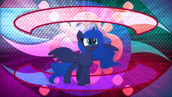 Size: 7680x4320 | Tagged: safe, artist:inaactive, artist:laszlvfx, edit, princess luna, pony, g4, abstract background, absurd file size, absurd resolution, cute, female, lunabetes, mare, missing accessory, solo, wallpaper, wallpaper edit