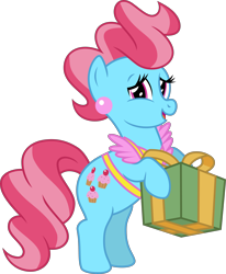 Size: 4000x4855 | Tagged: safe, artist:jeatz-axl, cup cake, earth pony, pony, g4, absurd resolution, bipedal, female, holding a present, looking at you, mare, present, simple background, solo, transparent background, vector