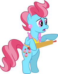 Size: 4000x5076 | Tagged: safe, artist:jeatz-axl, cup cake, earth pony, pony, g4, absurd resolution, bipedal, female, mare, open mouth, rolling pin, simple background, solo, transparent background, vector