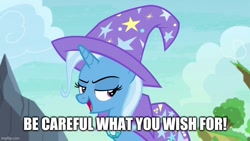 Size: 800x450 | Tagged: safe, edit, edited screencap, screencap, trixie, g4, to change a changeling, text