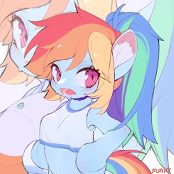 Size: 2048x2048 | Tagged: safe, artist:amo, rainbow dash, pegasus, anthro, g4, arm hooves, breasts, busty rainbow dash, clothes, high res, ponytail, solo, sweat, tank top, zoom layer