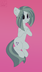 Size: 2582x4414 | Tagged: safe, artist:airfly-pony, marble pie, earth pony, pony, g4, chest fluff, cute, ear fluff, female, high res, hooves together, marblebetes, mare, patreon, patreon reward, pink background, signature, simple background, smiling, solo, three quarter view