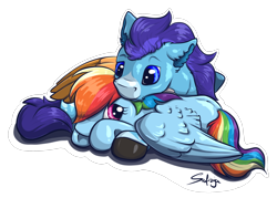 Size: 936x670 | Tagged: safe, artist:safizejaart, rainbow dash, oc, oc:lucas fairy, pegasus, pony, g4, multicolored hair, pegasus oc, simple background, transparent background, wings