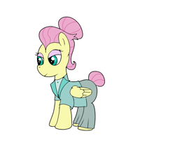 Size: 1400x1200 | Tagged: safe, artist:amateur-draw, fluttershy, pegasus, pony, g4, alternate hairstyle, clothes, female, makeup, mare, pants, severeshy, simple background, solo, white background