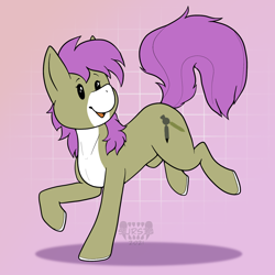 Size: 1500x1500 | Tagged: safe, artist:sursiq, oc, oc only, earth pony, pony, chibi, commission, cute, cutie mark, dot eyes, earth pony oc, hooves up, open mouth, purple hair, raised hoof, raised leg, raised tail, solo, tail