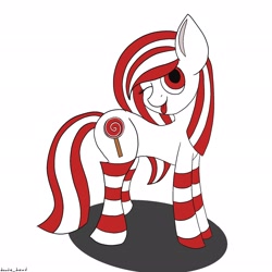 Size: 2048x2048 | Tagged: safe, artist:ledwine glass, artist:lewdielewd, oc, oc only, oc:lollipopsocks, earth pony, pony, candy, clothes, food, high res, lollipop, looking at you, monochrome, one eye closed, shadow, socks, solo, wink, winking at you