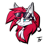 Size: 512x512 | Tagged: safe, artist:thefunnysmile, oc, oc only, oc:red top, pony, bust, chest fluff, christmas, ear fluff, hat, holiday, portrait, santa hat, smiling, smirk, solo, sunglasses