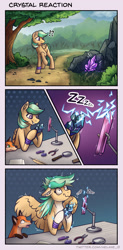 Size: 1600x3261 | Tagged: safe, artist:helmie-art, oc, oc only, oc:summer ray, fox, pegasus, pony, crystal, electricity, electrocution, magnifying glass, pliers