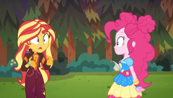 Size: 1334x750 | Tagged: safe, screencap, pinkie pie, sunset shimmer, equestria girls, equestria girls series, g4, sunset's backstage pass!, spoiler:eqg series (season 2), duo