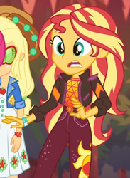 Size: 482x657 | Tagged: safe, screencap, applejack, pinkie pie, sunset shimmer, equestria girls, equestria girls specials, g4, my little pony equestria girls: better together, my little pony equestria girls: sunset's backstage pass, cropped