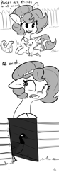 Size: 3000x9000 | Tagged: safe, artist:tjpones, oc, oc only, oc:brownie bun, bird, cat, duck, earth pony, goose, pony, squirrel, black and white, comic, female, floppy ears, glowing eyes, grayscale, lying down, mare, monochrome, peace was never an option, prone, solo, soon, untitled goose game