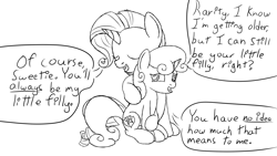 Size: 1920x1080 | Tagged: safe, artist:spritepony, rarity, sweetie belle, pony, unicorn, g4, crying, hug, lineart, sitting, sketch, talking, tears of joy
