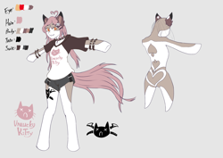 Size: 1280x904 | Tagged: safe, artist:ero-bee, oc, oc only, cat, cat pony, original species, anthro, unguligrade anthro, clothes, duo, female, gray background, reference sheet, shorts, simple background, t pose