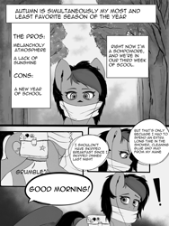 Size: 1200x1600 | Tagged: safe, artist:owlnon, oc, oc:miss eri, comic:drowning lessons, clothes, comic, monochrome, scarf