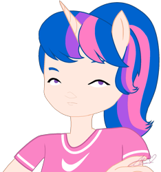 Size: 1243x1327 | Tagged: safe, artist:muhammad yunus, oc, oc only, oc:hsu amity, alicorn, human, anthro, base used, clothes, code lyoko, crossover, female, horn, looking at you, mare, missing accessory, no glasses, ponied up, simple background, solo, transparent background