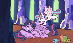 Size: 481x282 | Tagged: safe, artist:fizpup, princess flurry heart, twilight sparkle, whammy, alicorn, pony, g4, aunt and niece, auntie twilight, cute, duo, eyes closed, female, filly, mare, playing, smiling, twilight sparkle (alicorn), underhoof