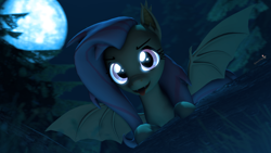 Size: 1920x1080 | Tagged: safe, artist:spinostud, fluttershy, bat pony, g4, 3d, bat ponified, bat wings, flutterbat, forest, looking at you, night, race swap, source filmmaker, wings