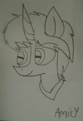 Size: 2544x3688 | Tagged: safe, artist:muhammad yunus, pony, unicorn, >:), aelita schaeffer, code lyoko, drawing, female, high res, mare, pencil drawing, photo, ponified, smiling, solo, traditional art