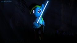 Size: 3840x2160 | Tagged: safe, artist:dawnyr, artist:dawnyrs, oc, oc only, oc:dawny, pegasus, pony, 3d, bipedal, crossover, forest, high res, jedi, lightsaber, male, night, solo, source filmmaker, stallion, star wars, weapon