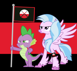 Size: 4875x4497 | Tagged: safe, artist:memnoch, artist:sonofaskywalker, edit, vector edit, silverstream, spike, dragon, hippogriff, g4, female, flag, hammer, male, pink floyd, ship:spikestream, shipping, straight, the wall, vector, waiting for the worms
