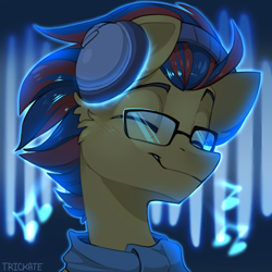 Size: 1500x1500 | Tagged: safe, artist:trickate, oc, oc only, oc:soundwave, pony, bust, headphones, male, solo