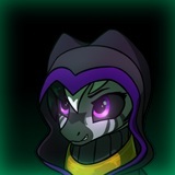 Size: 160x160 | Tagged: safe, artist:dipfanken, oc, oc only, pony, zebra, fallout equestria, game: fallout equestria: remains, bust, collar, cropped, game, game screencap, glowing eyes, gradient background, hood, portrait, shaman, solo