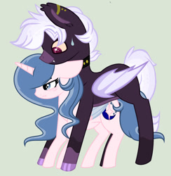 Size: 1280x1313 | Tagged: safe, artist:lominicinfinity, oc, oc only, oc:midnight star, oc:sparkdust knight, alicorn, bat pony, pony, female, larger male, male, mare, pregnant, simple background, size difference, smaller female, stallion