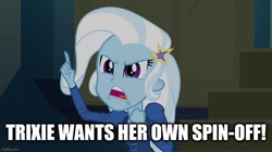 Size: 896x500 | Tagged: safe, edit, edited screencap, screencap, trixie, equestria girls, g4, my little pony equestria girls: rainbow rocks, caption, female, image macro, meme, op is a trixie fan, solo, text, trixie yells at everything