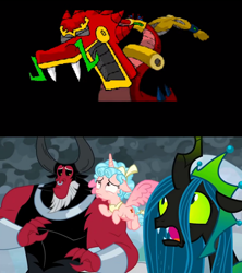 Size: 888x1000 | Tagged: safe, edit, edited screencap, screencap, cozy glow, lord tirek, queen chrysalis, g4, the ending of the end, homestar runner, mecha-trogador, spoilers for another series, stinkoman 20x6, this will end in burnination