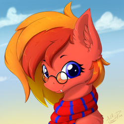 Size: 1000x1000 | Tagged: safe, artist:wolfypon, oc, oc only, bat pony, pony, clothes, female, glasses, mare, scarf, solo