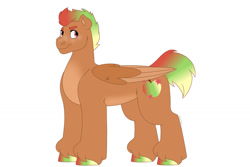 Size: 1280x854 | Tagged: safe, artist:itstechtock, oc, oc only, oc:pazazz apple, hybrid, pegasus, pony, interspecies offspring, magical lesbian spawn, male, offspring, parent:applejack, parent:autumn blaze, parents:autumnjack, simple background, solo, stallion, two toned wings, white background, wings