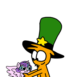 Size: 1600x1600 | Tagged: safe, artist:mega-shonen-one-64, princess flurry heart, alicorn, pony, g4, baby, crossover, friendshipping, hat, holding a pony, simple background, wander (wander over yonder), wander over yonder, white background
