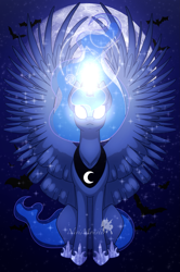 Size: 1631x2451 | Tagged: safe, artist:nivimonster, princess luna, pony, g4, glowing eyes, magic, solo, spread wings, wings