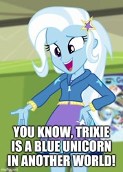 Size: 429x600 | Tagged: safe, edit, edited screencap, screencap, trixie, equestria girls, equestria girls specials, g4, my little pony equestria girls: better together, my little pony equestria girls: forgotten friendship, text