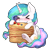 Size: 826x826 | Tagged: safe, artist:tokokami, princess celestia, alicorn, pony, g4, ><, blueberry, blushing, chibi, cute, cute little fangs, cutelestia, ear fluff, eating, eyes closed, fangs, female, food, herbivore, mare, pancakes, simple background, sitting, solo, strawberry, transparent background