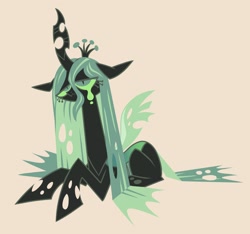Size: 2048x1916 | Tagged: safe, artist:kyrakupetsky, queen chrysalis, changeling, changeling queen, pony, g4, crown, crying, female, jewelry, regalia, sad, simple background, solo, tan background