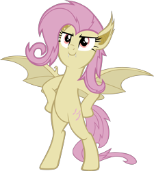 Size: 3768x4180 | Tagged: safe, artist:ironm17, fluttershy, bat pony, pony, bats!, fake it 'til you make it, g4, bat ponified, bipedal, female, flutterbat, high res, hoof on hip, mare, race swap, simple background, solo, transparent background, vector