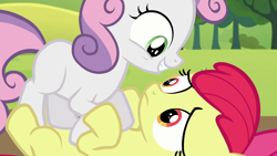 Size: 1920x1080 | Tagged: safe, screencap, apple bloom, sweetie belle, earth pony, pony, unicorn, brotherhooves social, g4, context is for the weak, cute, diasweetes, female, filly, out of context